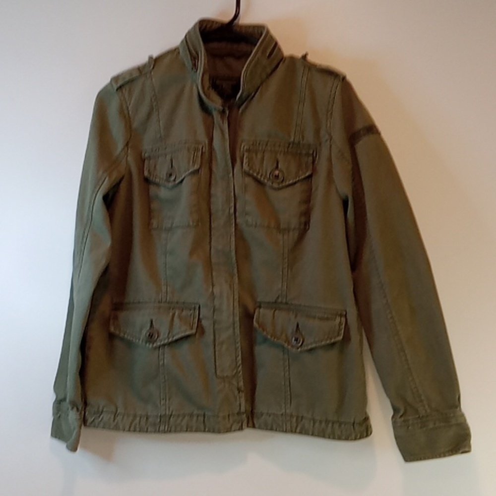 Abercrombie & Fitch Full Zip Jacket Floral Military Green Women's Sz S EUC NICE!